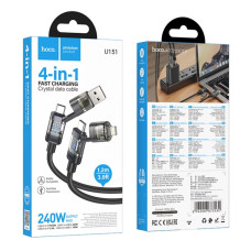 Data Cable Hoco U151 Goldsmith 4in1 Type-C to USB + Type-C to Lightning 240W 1.2m