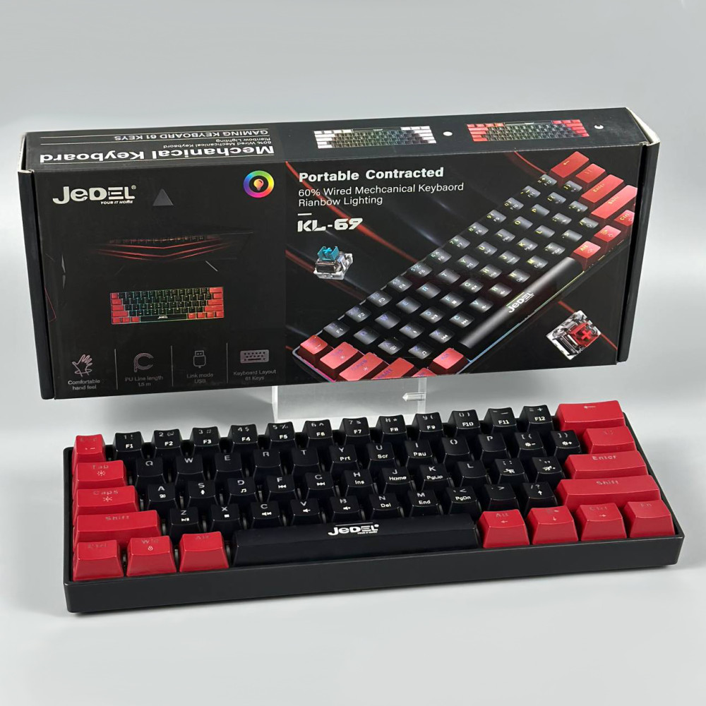 Клавіатура дротова Jedel KL-69 Gaming anti-ghost, RGB підсвічування (61 клавіша) (з Eng розкладкою) RED