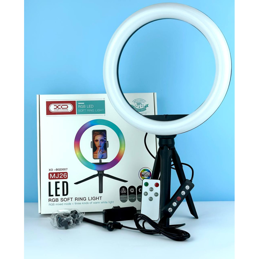 Кільцева світлодіодна Led Лампа XO BGD007, MJ26 RGB 10 inch із затискачем для телефону на штативі