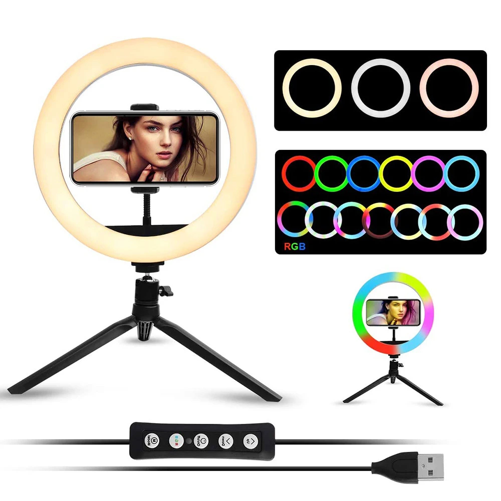 Кільцева світлодіодна Led Лампа XO BGD007, MJ26 RGB 10 inch із затискачем для телефону на штативі
