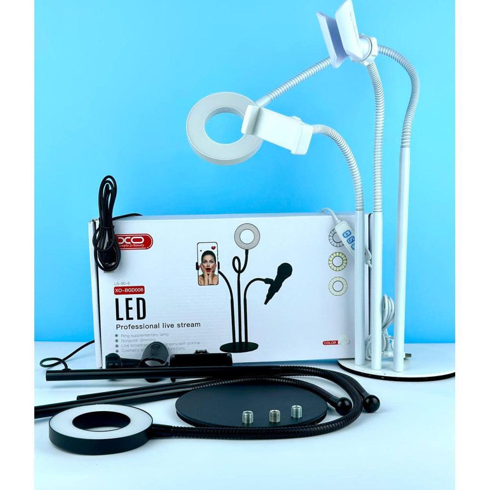 Кільцева світлодіодна Led Лампа стійка XO BGD006/LS-90 3.5 inch 2в1 з затискачем для телефону і тримачем мікрофона