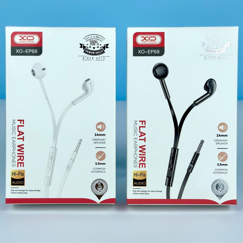 Навушники XO EP68 з плоским кабелем 3.5mm