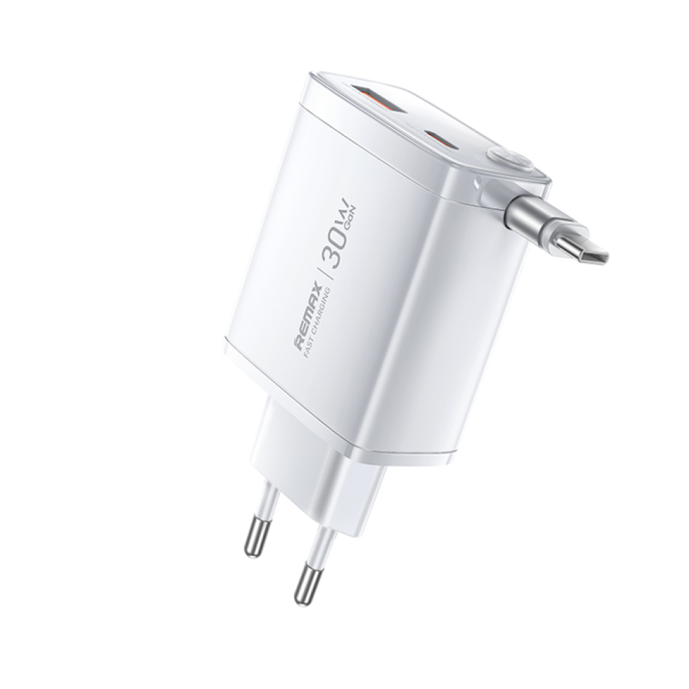 Мережевий зарядний пристрій Remax U02-AC30Wc GaN PD30W with retractable cable Type-C