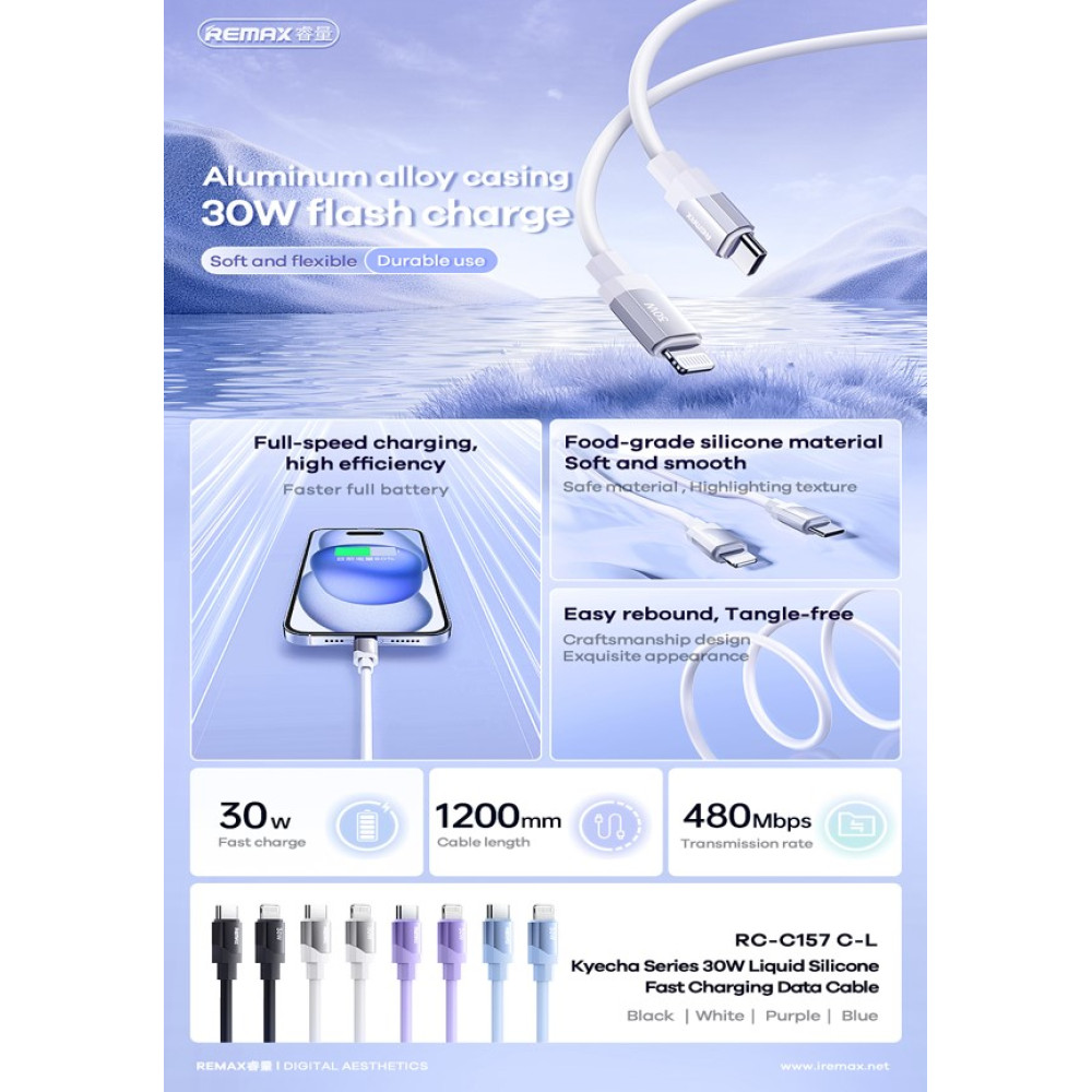 Data Cable Remax RC-C157 Kyecha Series Type-C to Lightning 30W 1.2m