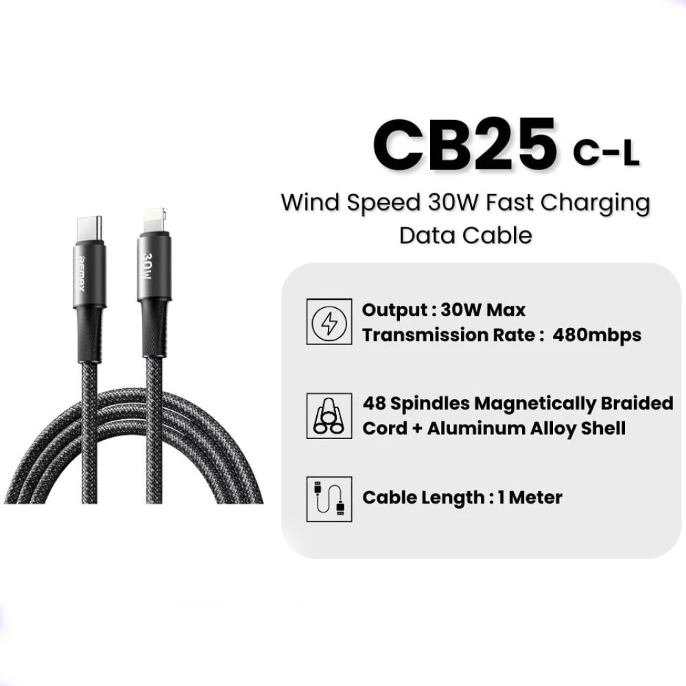 Data Cable Remax CB25 Velocity Type-C to Lightning 30W 1.2m 
