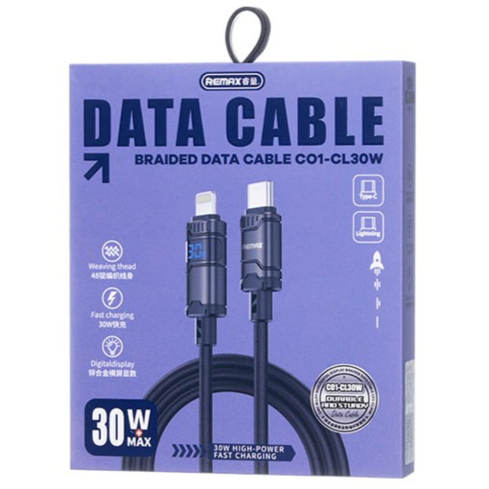 Data Cable Remax C01-AC66W Zinc alloy horizontal screen displa Type-C to Lightning 30W 1.2m 