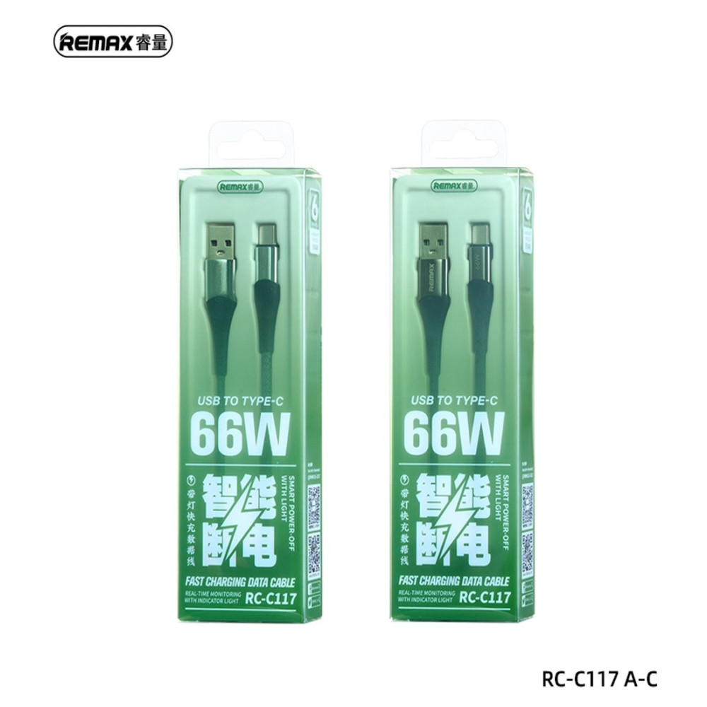 Data Cable Remax RC-C117 Intelyelec Series Smart Power-off with Light Type-C 66W 1.2m