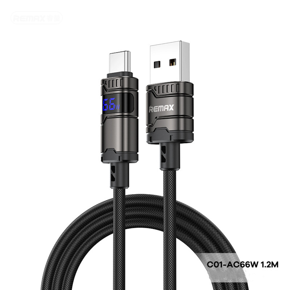 Data Cable Remax C01-AC66W Zinc alloy horizontal screen display Type-C 66W 1.2m