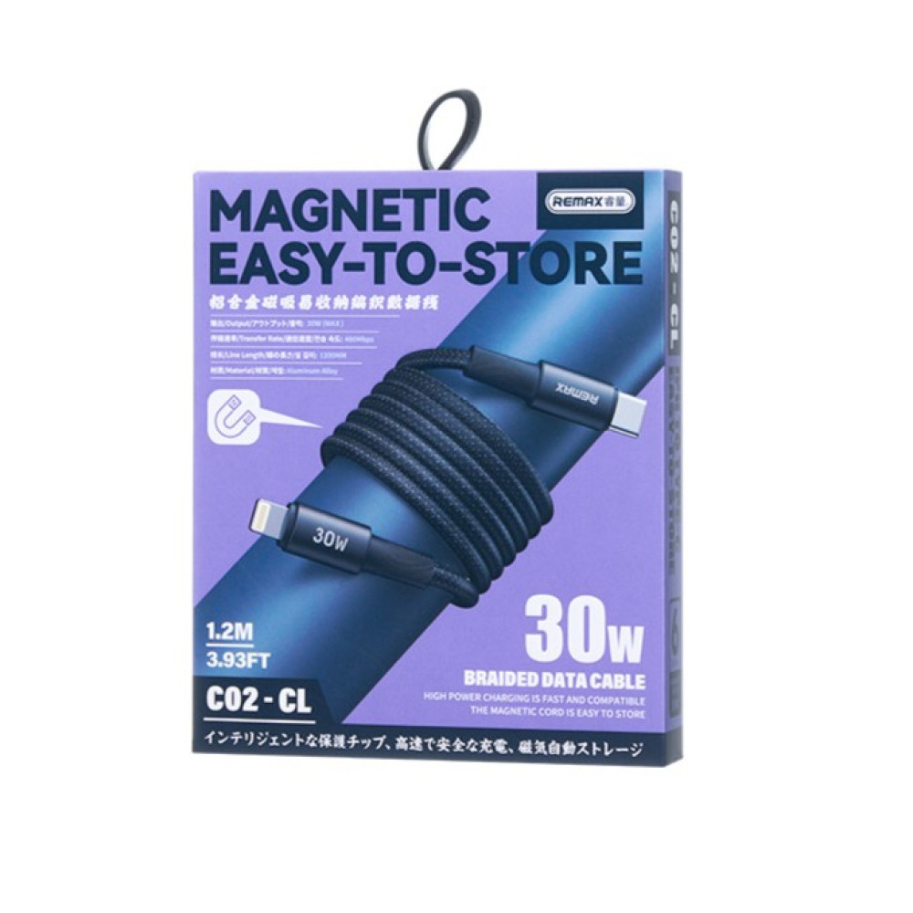 Data Cable Remax C02-CL30W Aluminum alloy magnetic Type-C to Lightning 30W 1.2m 