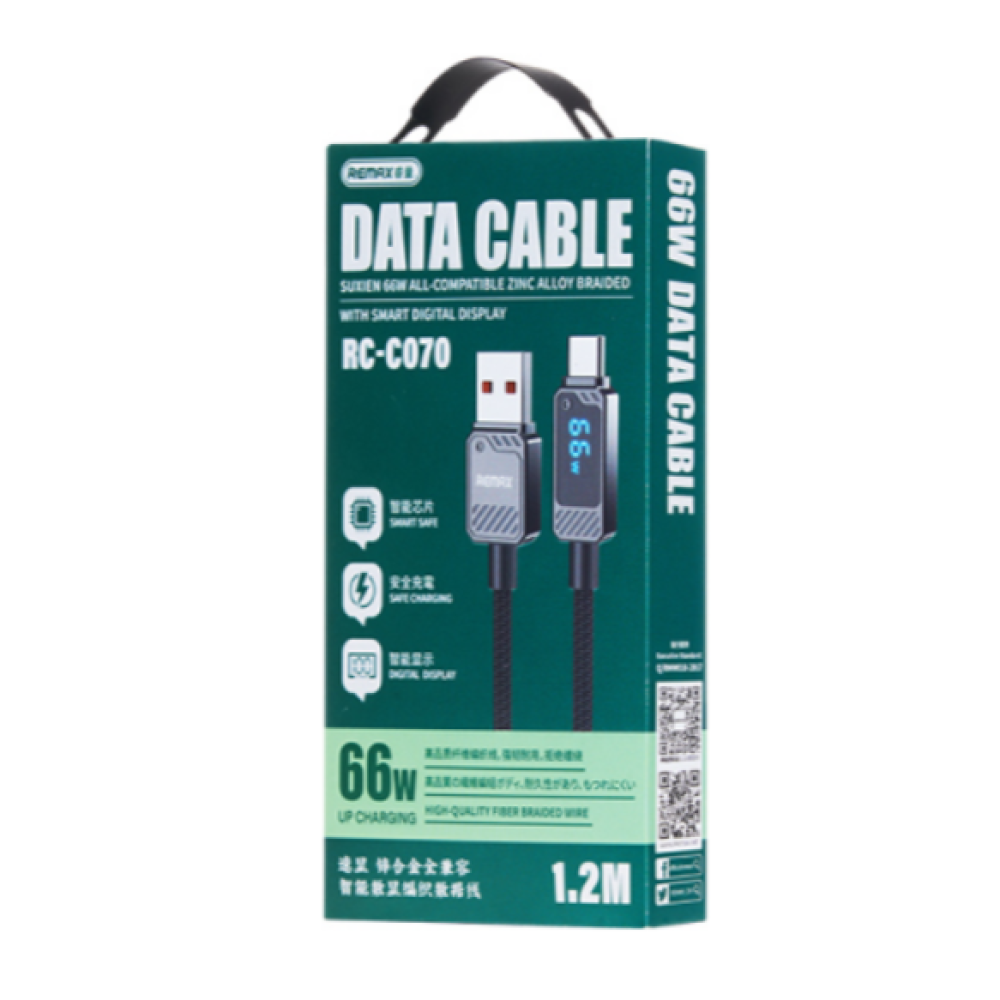 Data Cable Remax RC-C070 Suxien Series Smart Digital Display Type-C 66W 1.2m