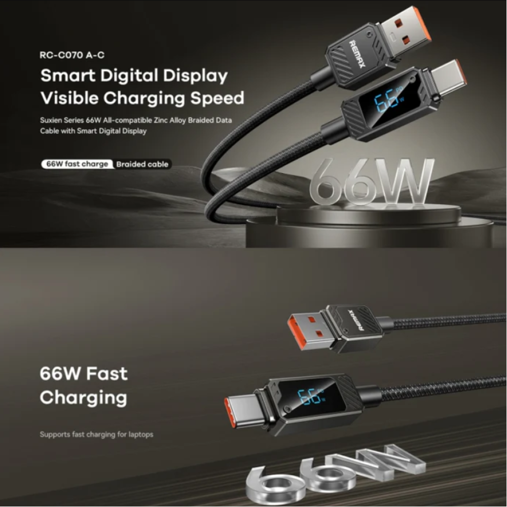 Data Cable Remax RC-C070 Suxien Series Smart Digital Display Type-C 66W 1.2m