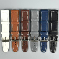 Ремінець для годинника універсальний Leather Smooth white stitching 22mm