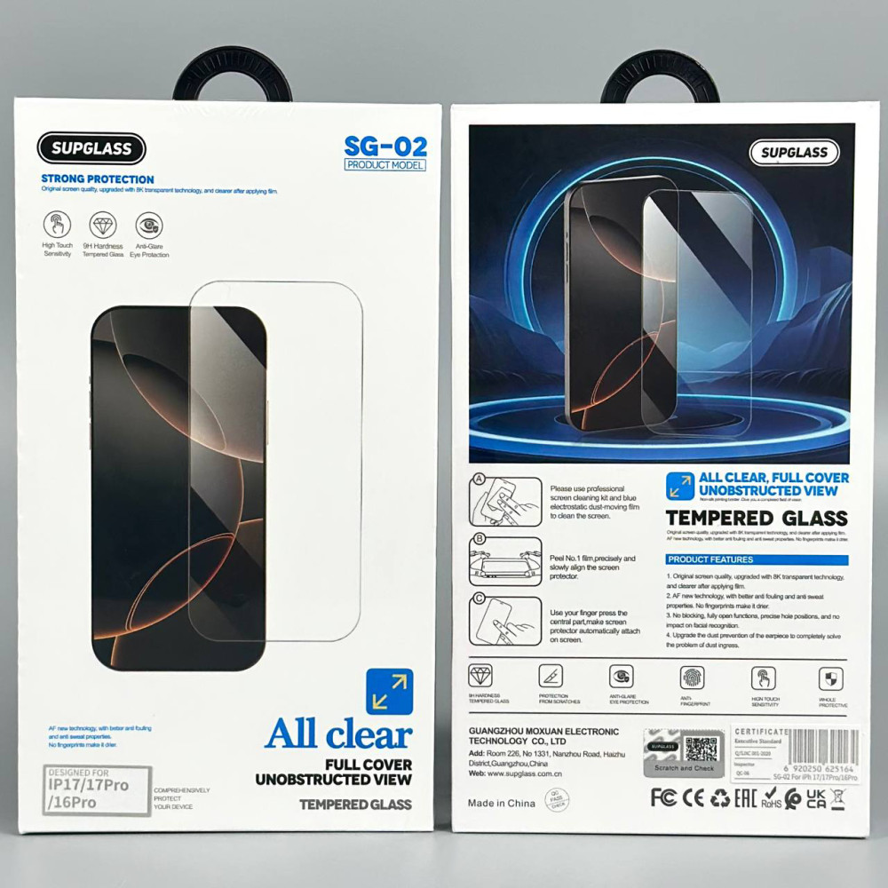 Захисне скло SUPGLASS Strong Protection All Clear SG-02 iPhone 13-13 Pro (2021) 6.1-iPhone 14 (2022) 6.1-iPhone 16e (2025) 6.1
