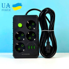 Мережевий подовжувач UA Power F15U на 4 розетки + 3USB 2m