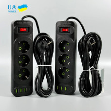 Мережевий подовжувач UA Power F23U 3USB+Type-C 3 розетки 2m