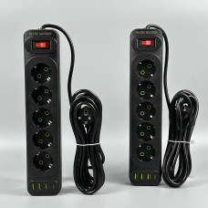 Мережевий подовжувач UA Power F25U 3USB+Type-C 2.1A 5 розеток 6m