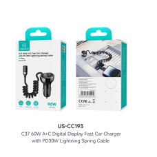 Автомобільний зарядний пристрій Usams US-CC193 C37 USB+Type-C 60W to Lightning 30W