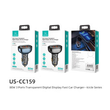 Автомобільний зарядний пристрій Usams US-CC159 2USB+Type-C 80W Digital Display Швидка зарядка