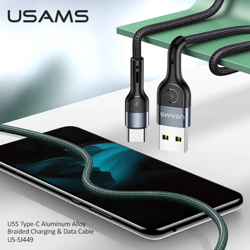 Data Cable Usams US-SJ449 U55 Aluminum Alloy Braided Type-C 2A 1m