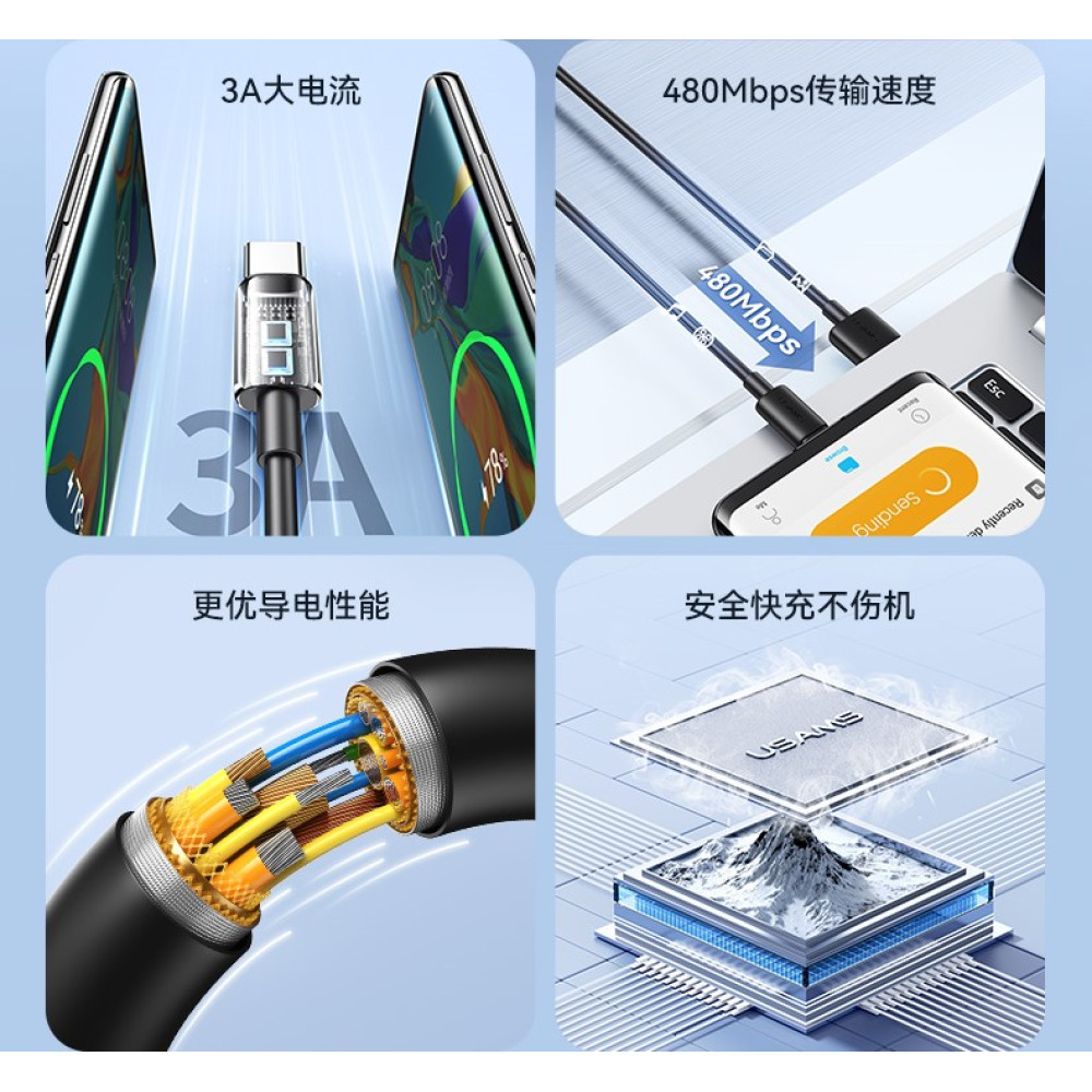 Data Cable Usams US-SJ708 YD Series Type-C 3A 1m