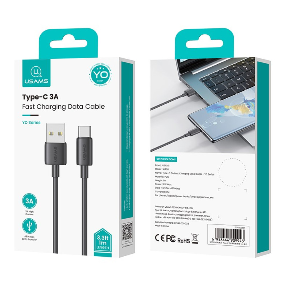 Data Cable Usams US-SJ708 YD Series Type-C 3A 1m