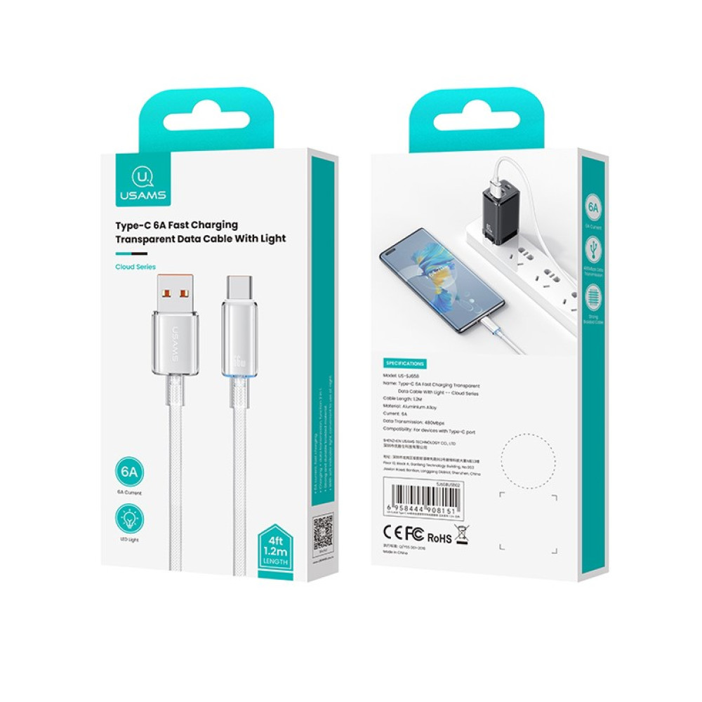 Data Cable Usams US-SJ658 Cloud Series Type-C 6A 1.2m