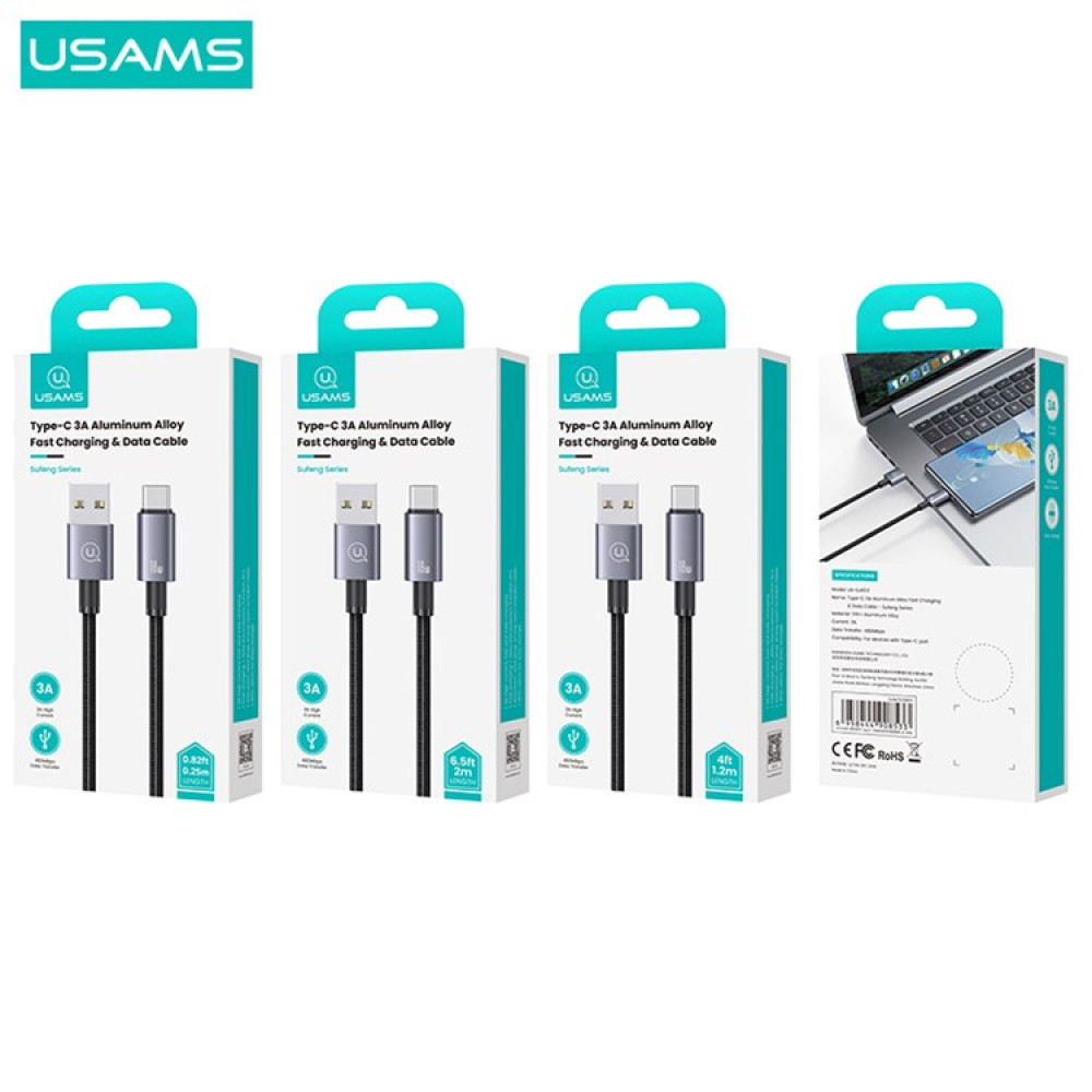Data Cable Usams US-SJ680 Aluminum Alloy Sufeng Series Type-C 3A 0.25m