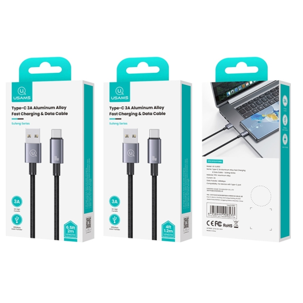 Data Cable Usams US-SJ663 Aluminum Alloy Sufeng Series Type-C 3A 1.2m