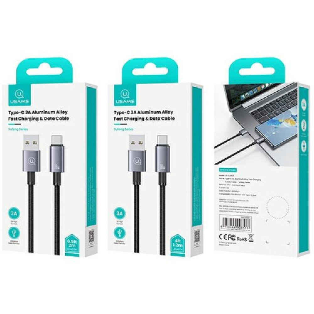 Data Cable Usams US-SJ666 Aluminum Alloy Sufeng Series Type-C 3A 2m