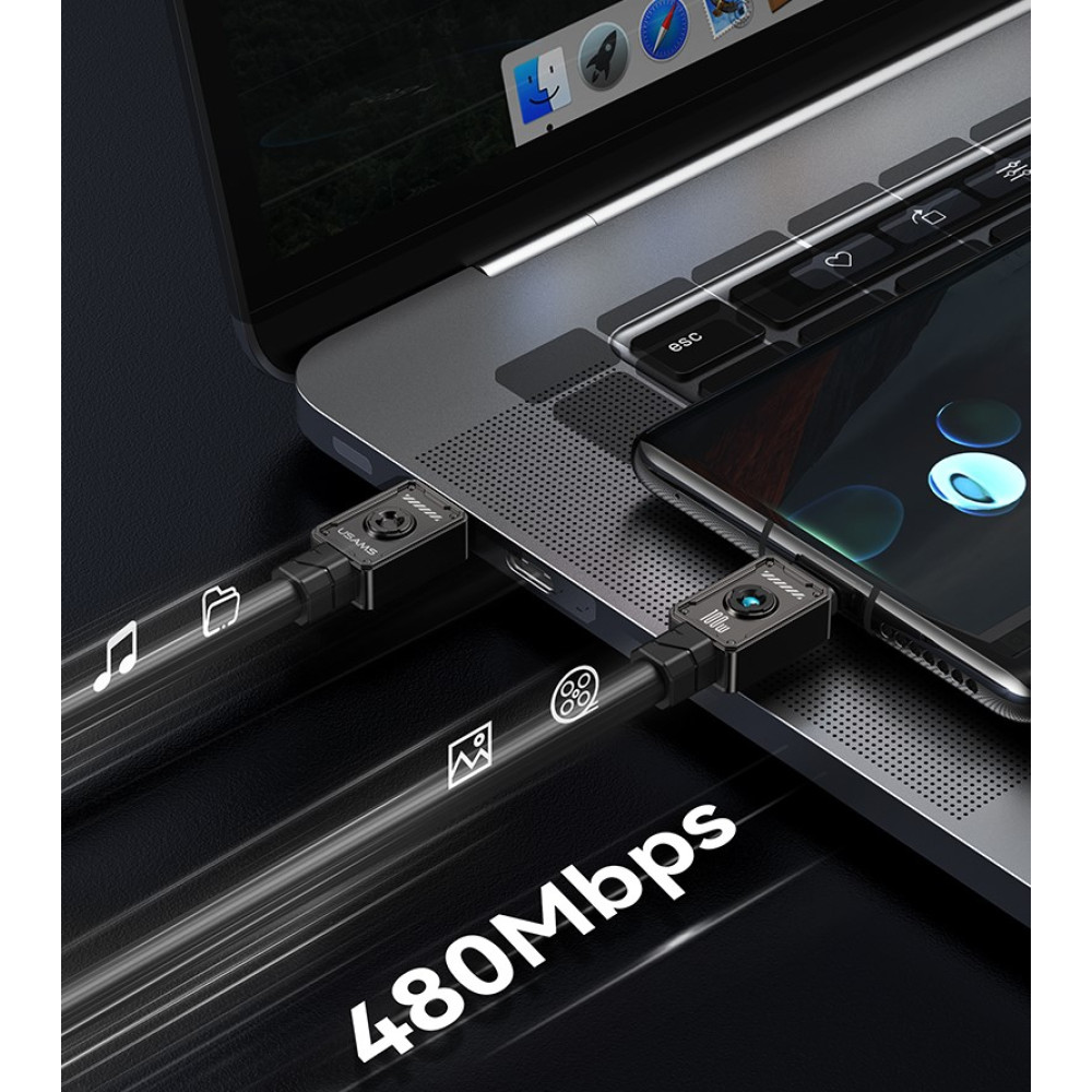 Data Cable Usams US-SJ684 Zine Alloy Type-C to Type-C 100W 1.2m