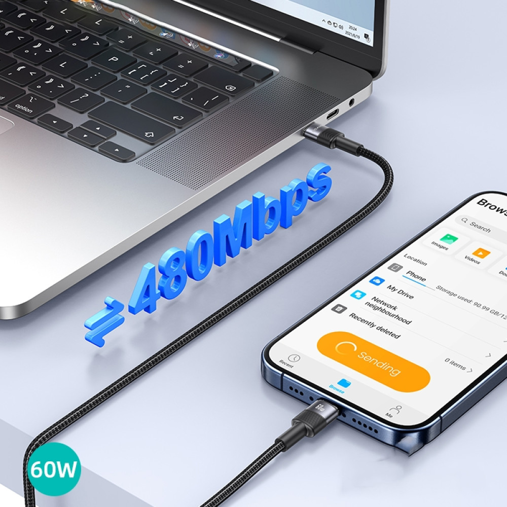 Data Cable Usams US-SJ724 Type-C to Type-C 60W 1.2m