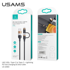 Data Cable Usams US-SJ483 U62 4in1 USB+Type-C to Type-C+Lightning PD 60W 1.2m Швидка зарядка