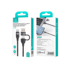 Data Cable Usams US-SJ654 U85 Aluminum Alloy 3IN1 USB+Type-C to Type-C 100W 1.2m