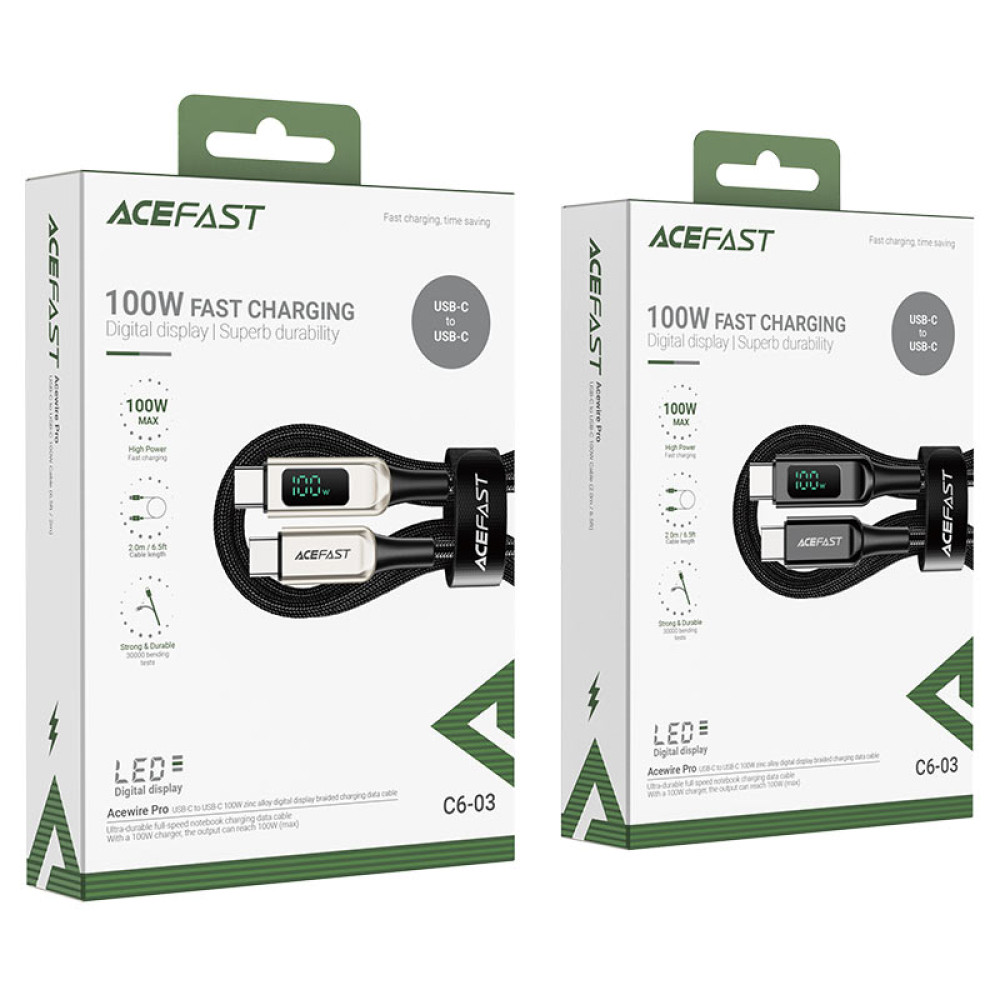  Data Cable AceFast C6-03 Type-C to Type-C 100W Digital Display 2m
