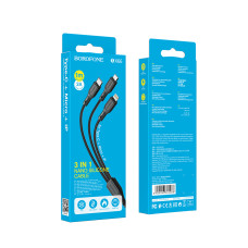 Data Cable Borofone BX66 3in1 Wide way silicone Lightning+Micro+Type-C 1m