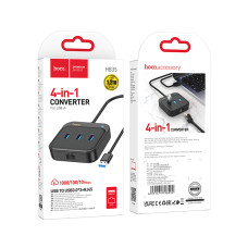 USB HUB Hoco HB35 Easy link 4-in-1 Gigabit Ethernet (USB to USB3.0*3+RJ45)(L=1.2M)