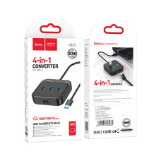 USB HUB Hoco HB35 Easy link 4-in-1 Gigabit Ethernet (USB to USB3.0*3+RJ45)(L=0.2M)