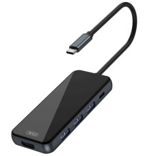 Перехідник XO HUB002 USB-C Multifunction Adapter 5in1 (HDMI+USB*3+PD) Швидка зарядка