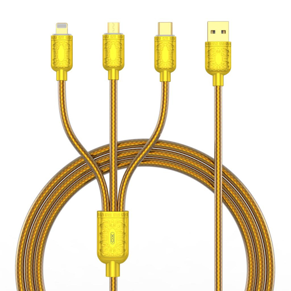 Data Cable XO NB216 3in1 Micro+Lightning+Type-C Gold series 1.2m