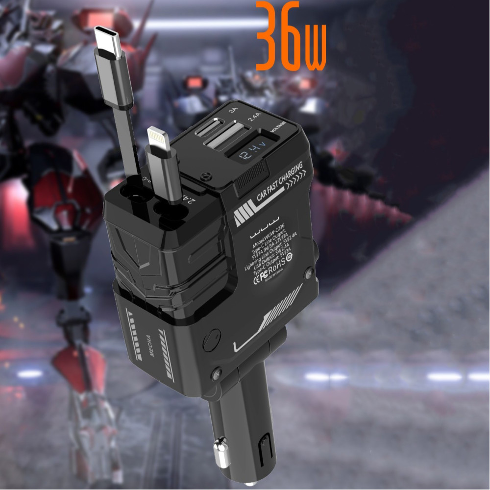 Автомобільний зарядний пристрій WUW C236 36W (with cable Type-C+Lightning)
