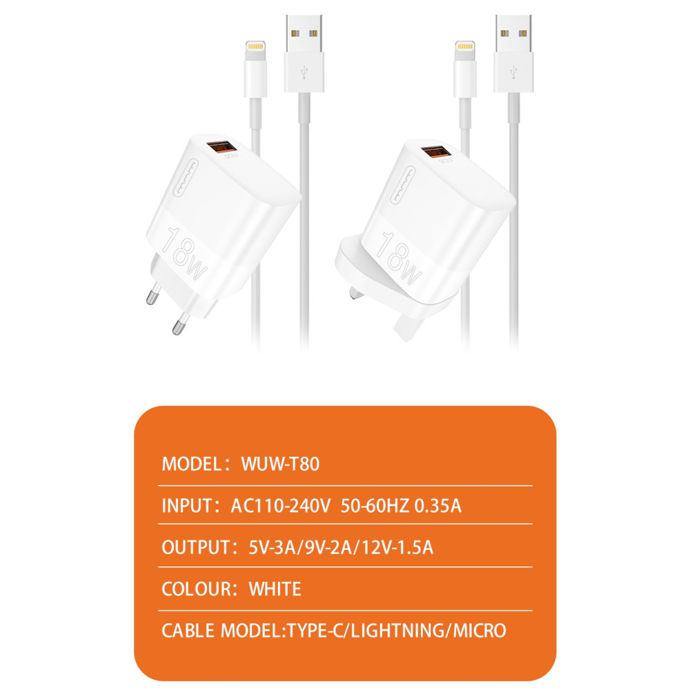Мережевий зарядний пристрій WUW T80 QC3.0 Type-C