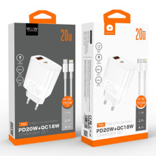 Мережевий зарядний пристрій WUW T83 PD20W+QC3.0 Type-C to Lightning