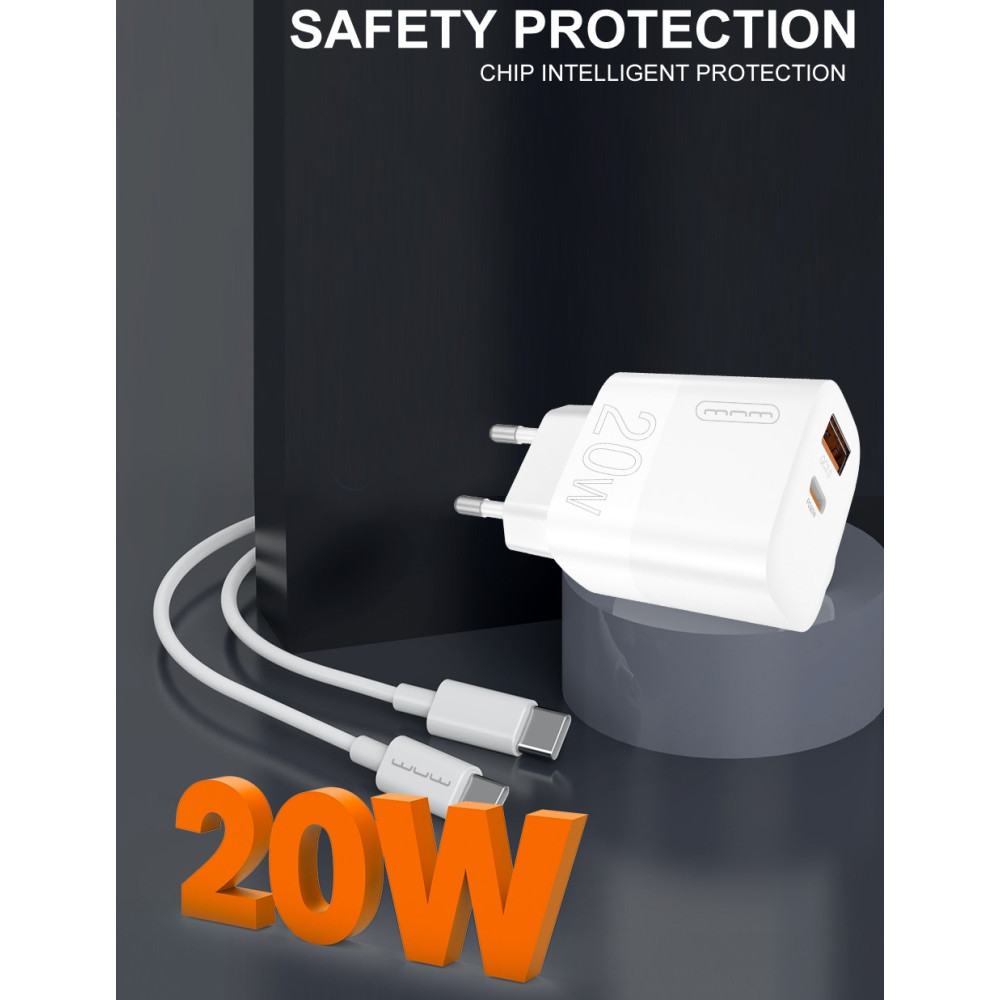 Мережевий зарядний пристрій WUW T83 PD20W+QC3.0 Type-C to Lightning