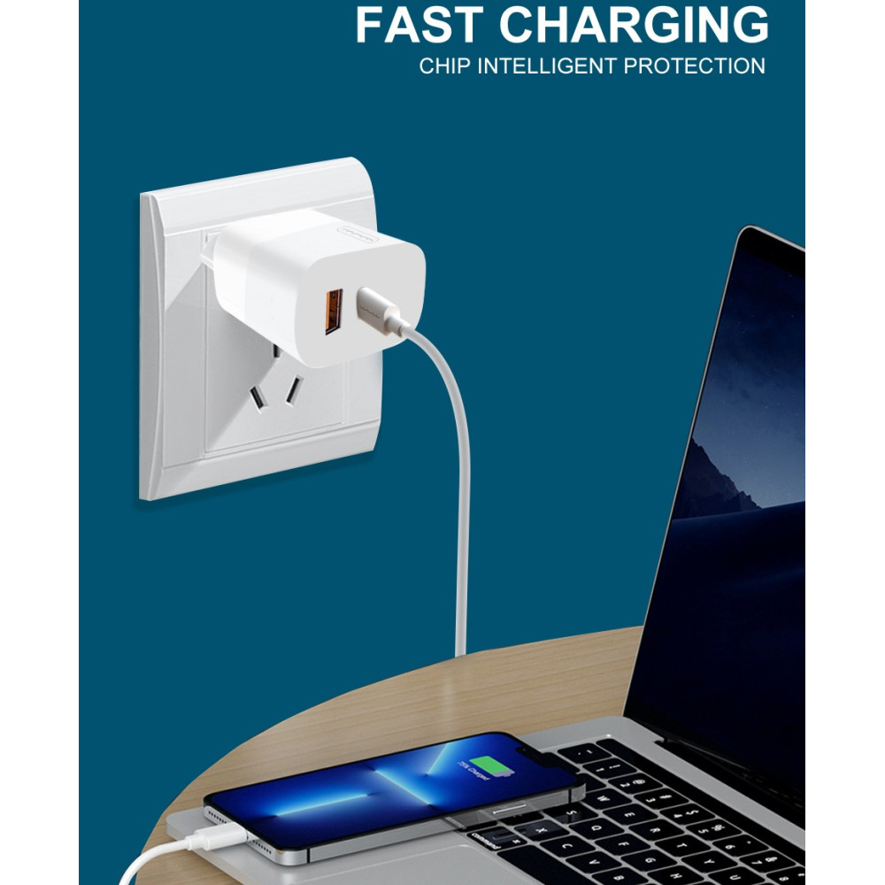 Мережевий зарядний пристрій WUW T83 PD20W+QC3.0 Type-C to Lightning