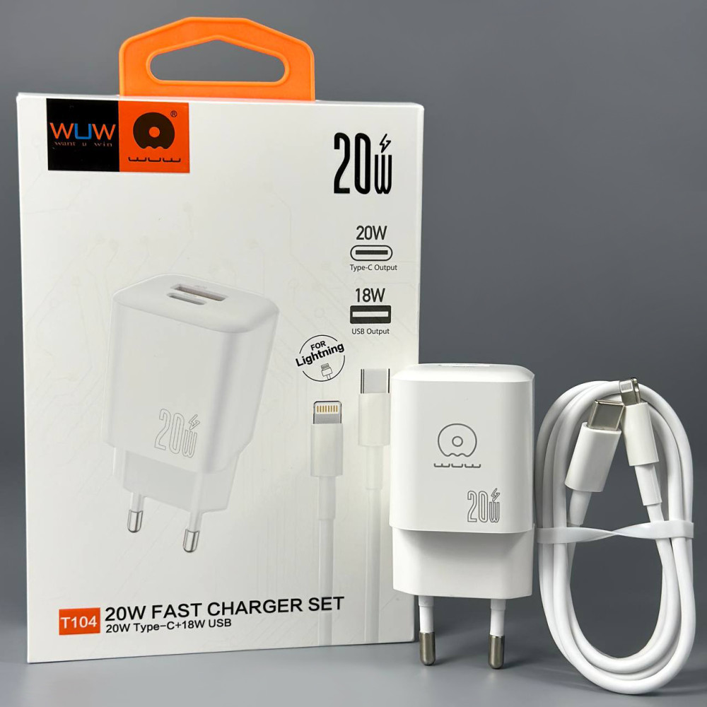 Мережевий зарядний пристрій WUW T104L PD20W+QC3.0 Type-C to Lightning