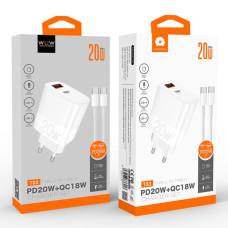 Мережевий зарядний пристрій WUW T83 PD20W+QC3.0 Type-C to Type-C