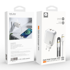 Мережевий зарядний пристрій WUW T115C GaN PD30W+QC3.0 Type-C to Type-C