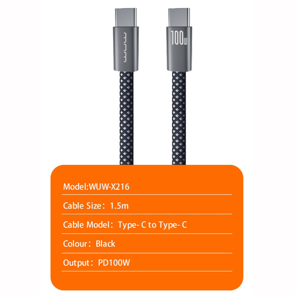 Data Cable WUW X216 Type-C to Type-C 100W 1.5m