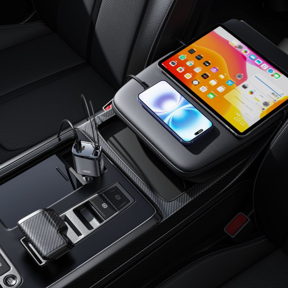 Автомобільний зарядний пристрій XO CC71 Metal Smart 4in1 108W (з висувним кабелем Type-C 45W+Lightning 27W)