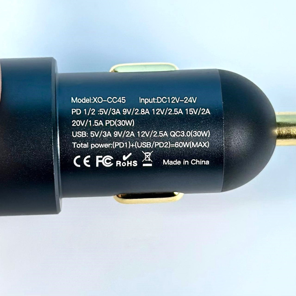 Автомобільний зарядний пристрій XO CC45 QC3.0+30W Type-C to Type-C
